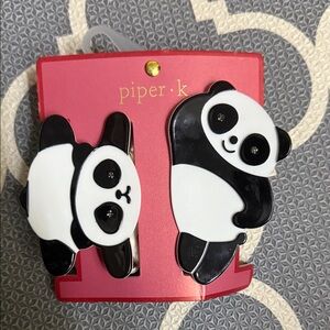 Piper K Black and White Panda Hair Clips - 2 Pack